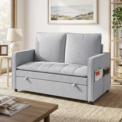 51" Velvet Pull Out Sofa Bed, USB Ports, Grey Sofa Bed at Gallery Canada