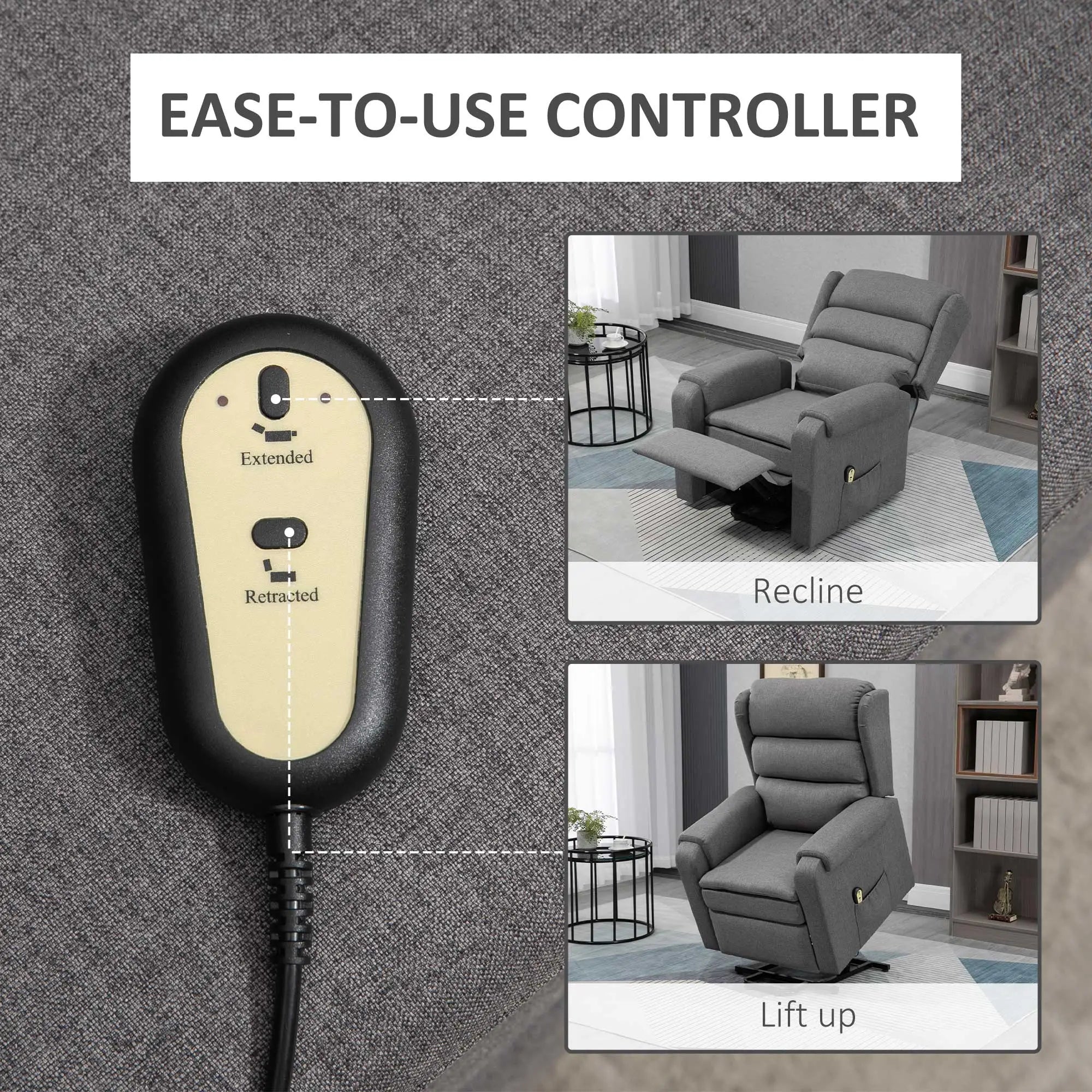 Power Lift Chair Recliner with Footrest, Remote, Side Pockets, Grey Electric Power Lift Chairs at Gallery Canada