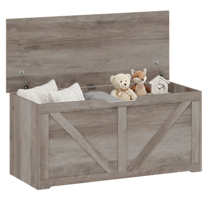 Storage Chest with Safety Hinges, Grey Wood Grain, 39.4 Inches, Grey Storage Cabinets at Gallery Canada