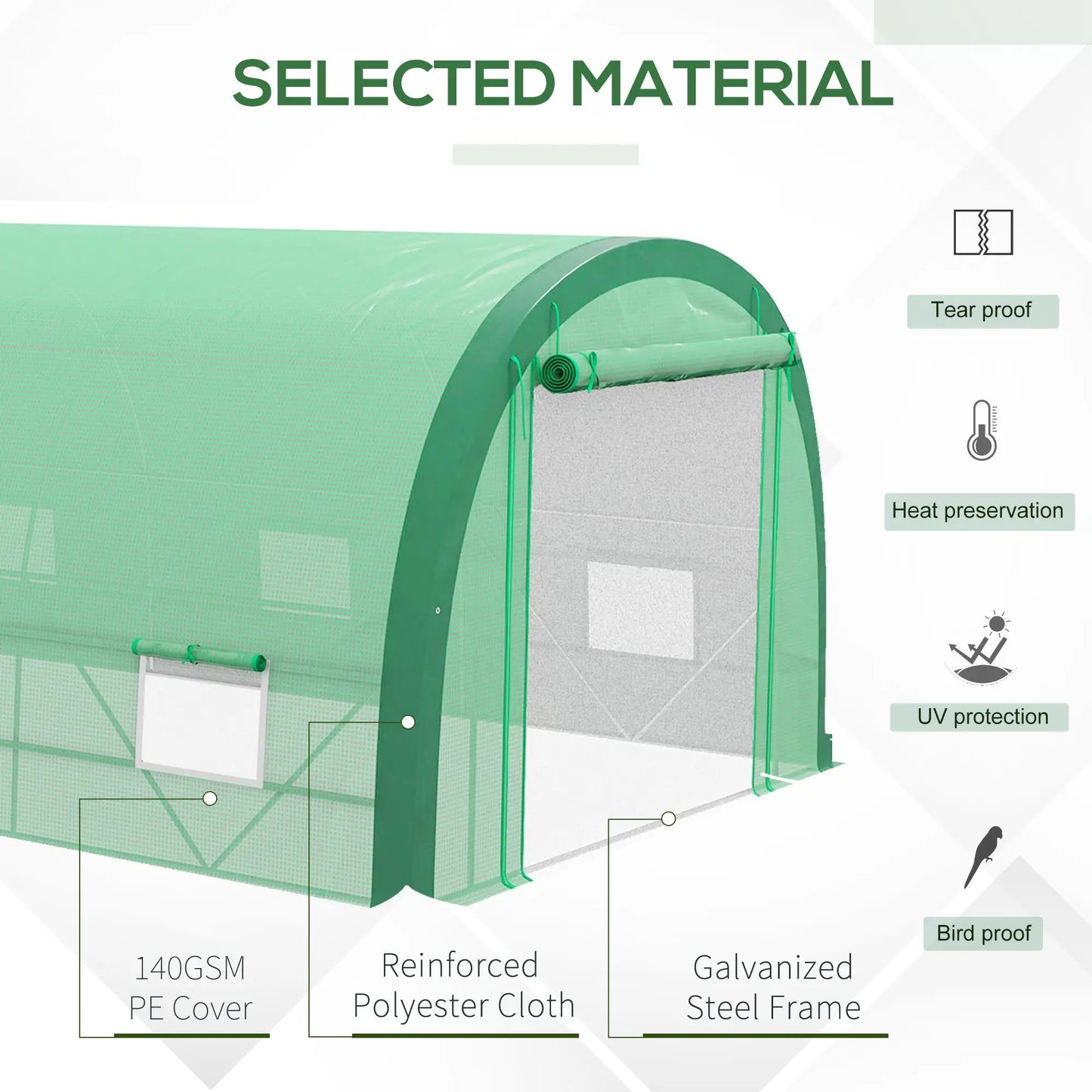 19.5' x 10' x 6.5' Tunnel Greenhouse, Mesh Door, Windows, Green Tunnel Greenhouses at Gallery Canada