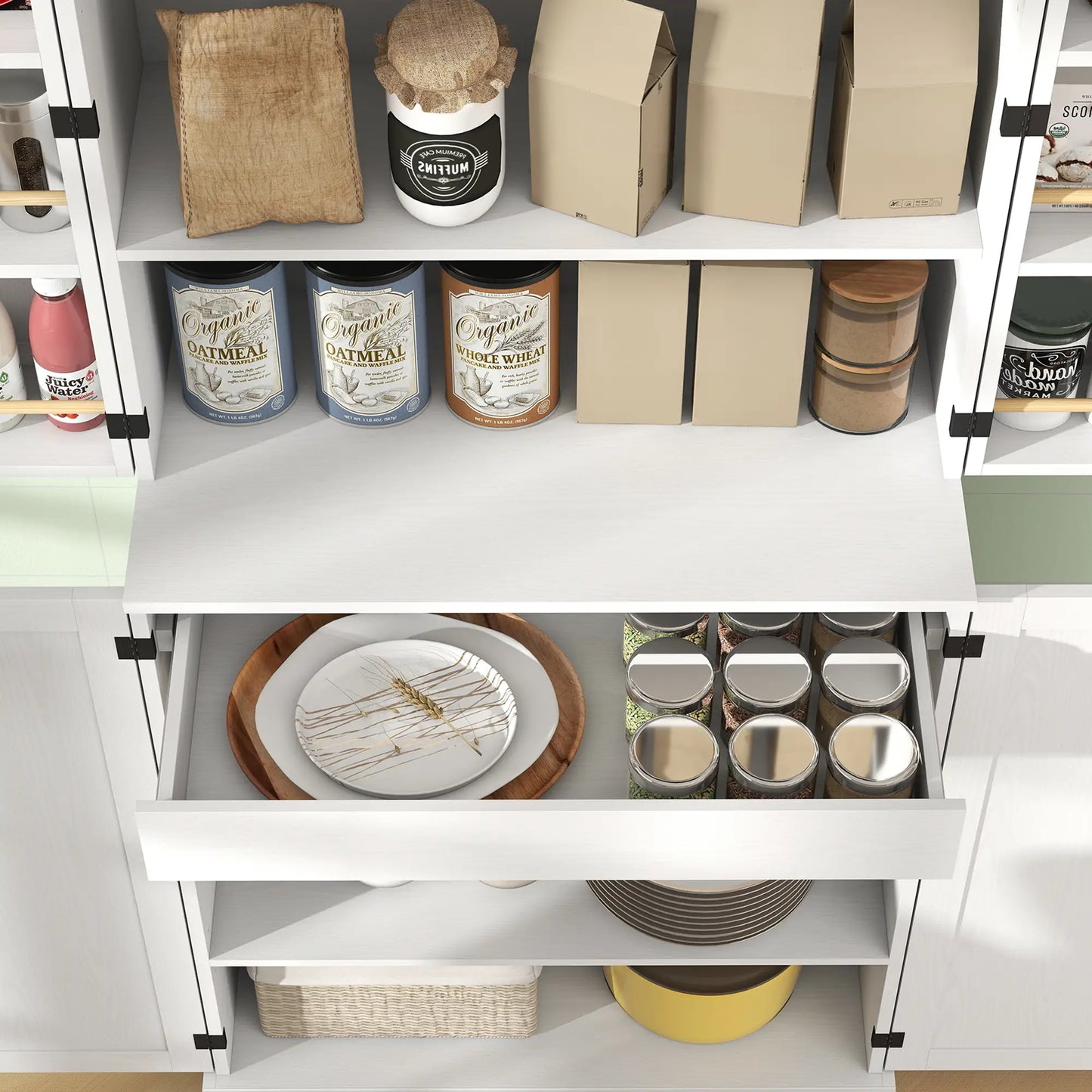 72" Tall Kitchen Pantry Cabinet, Farmhouse Storage Cabinet with 8 Door Racks and Adjustable Shelves, White Kitchen Pantry Cabinets at Gallery Canada