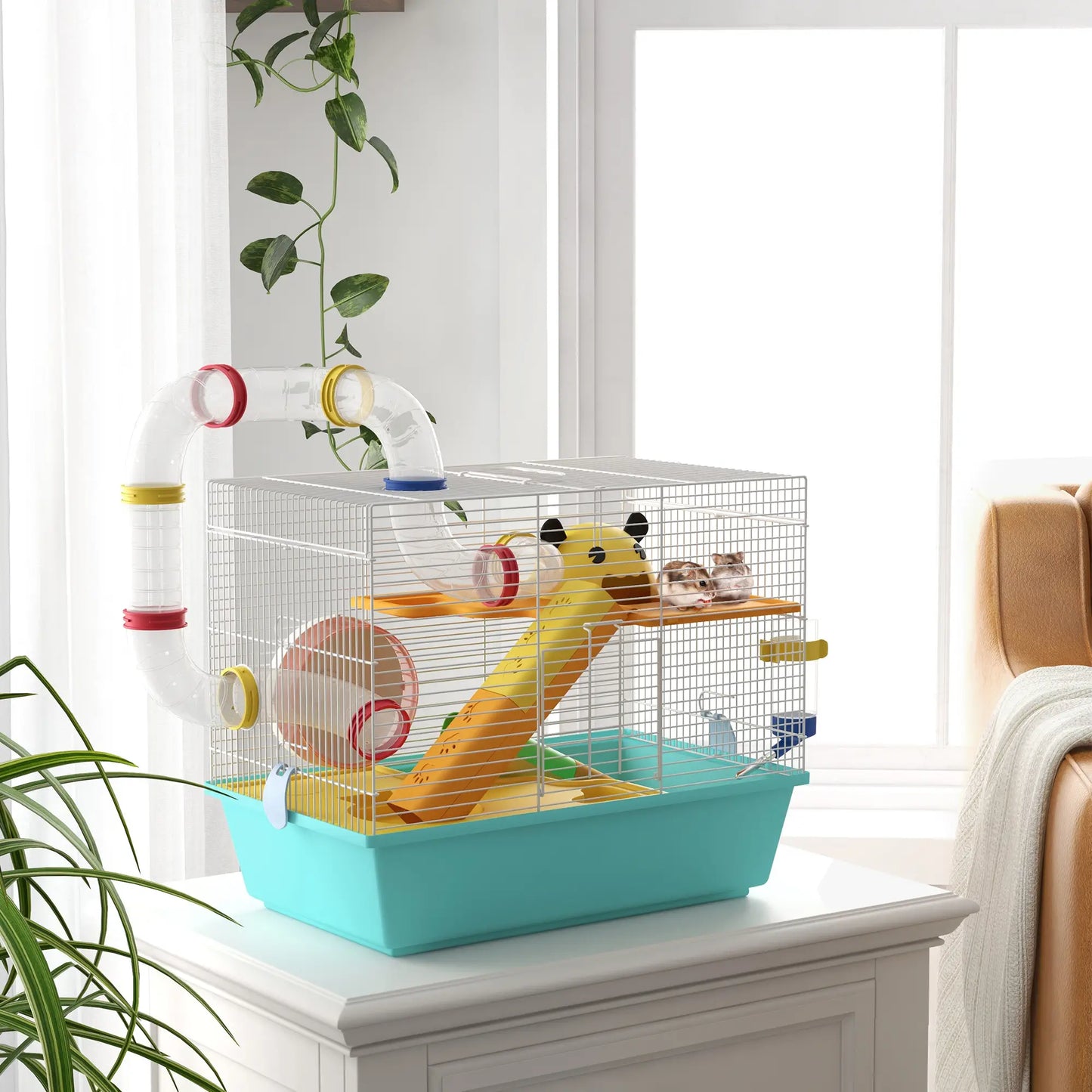 3 Tier Hamster Cage With Tunnels, Water Bottle, Exercise Wheel, 18" x 11" x 15", Light Blue Hamster Cages at Gallery Canada
