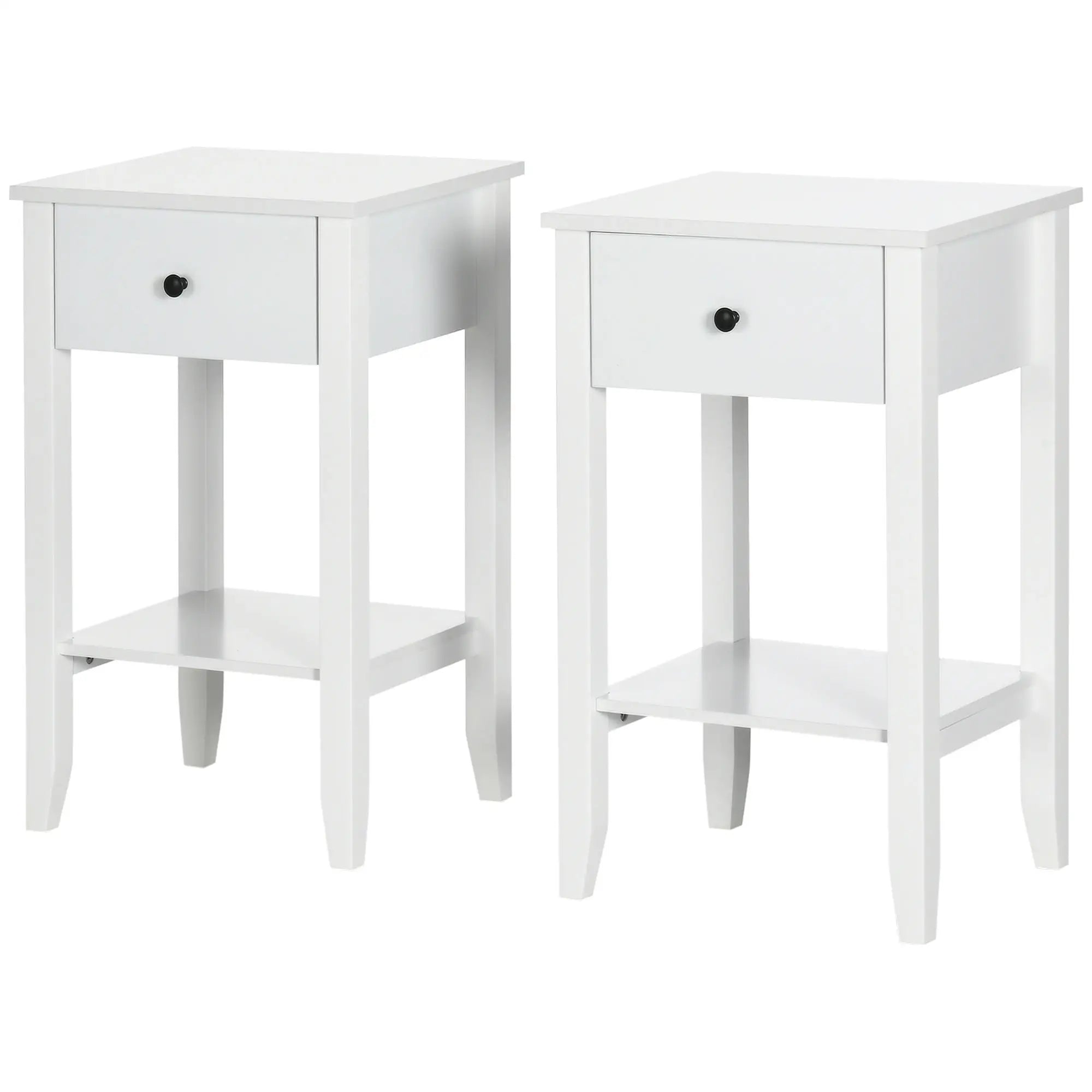 HOMCOM Side Table Set of 2 with Drawer, Shelf, Nightstand, White Side Tables at Gallery Canada
