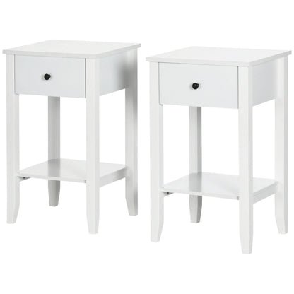HOMCOM Side Table Set of 2 with Drawer, Shelf, Nightstand, White Side Tables at Gallery Canada