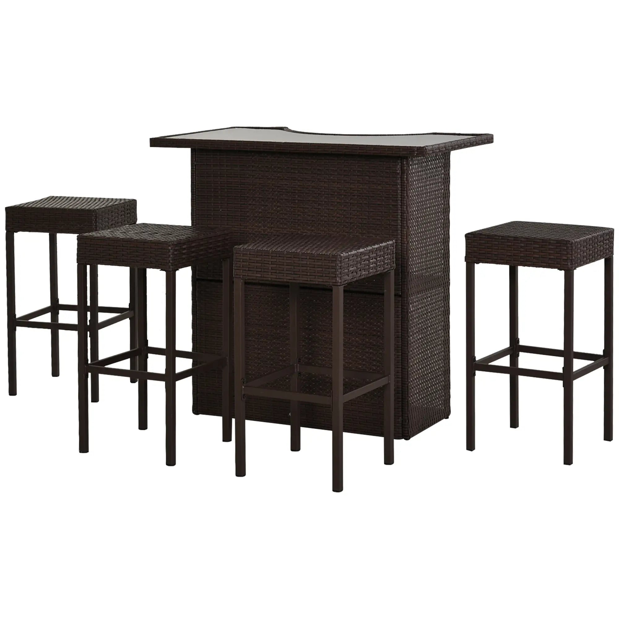 5 Pc Patio Bar Set, PE Rattan High Top Table & 4 Chairs, Dark Brown Bistro Sets at Gallery Canada