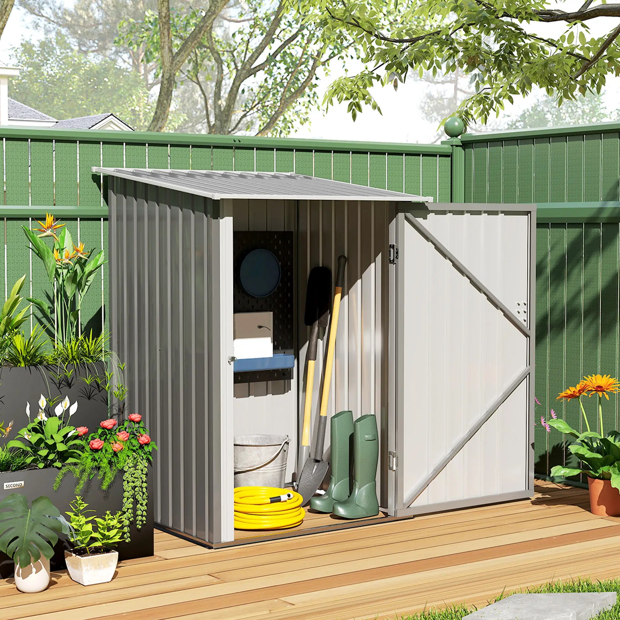 3.3' x 3.4' Lean-To Garden Shed, Galvanized Steel Tool House, Lockable Door, Grey Sheds at Gallery Canada