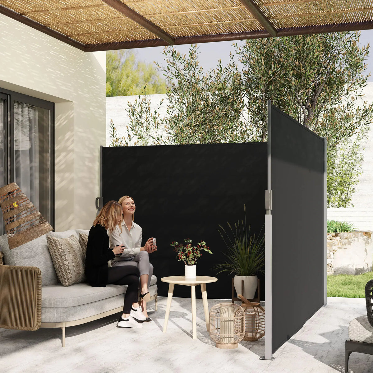 Retractable Double Side Awning, 79"x236", UV Resistant, Waterproof, Black Retractable Side Awning at Gallery Canada