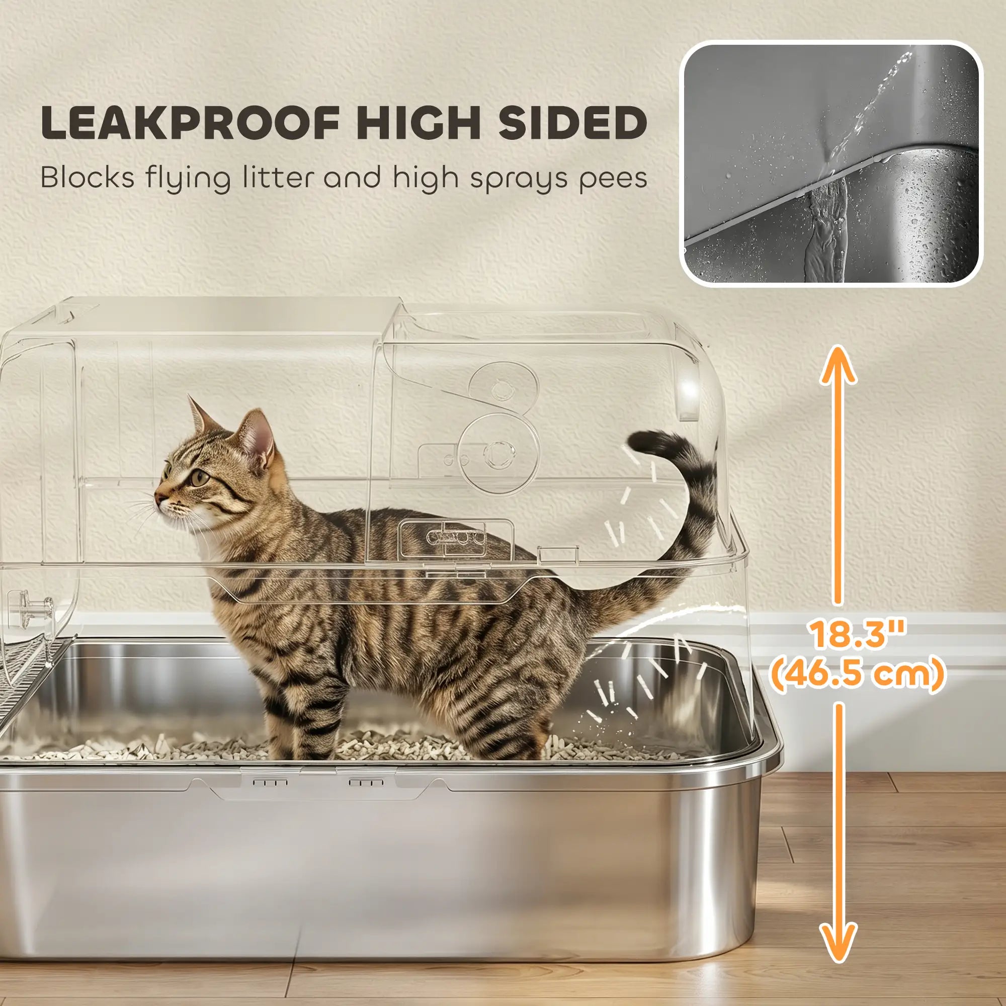 XXL Stainless Steel Cat Litter Tray, Enclosed, High Sides, Black Cat Litter Box Enclosures at Gallery Canada