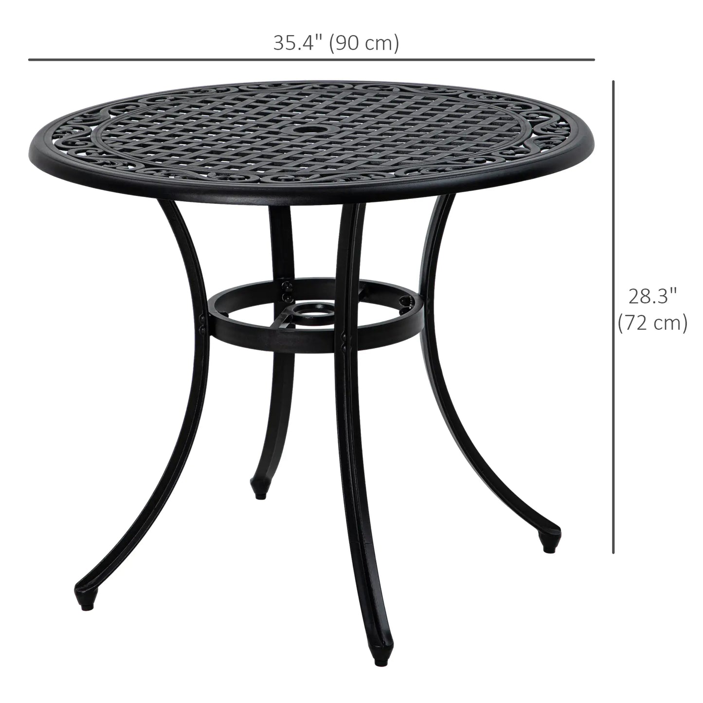 35.5" Round Outdoor Dining Table, Cast Aluminum, Grid Top, Black Patio Dining Tables at Gallery Canada
