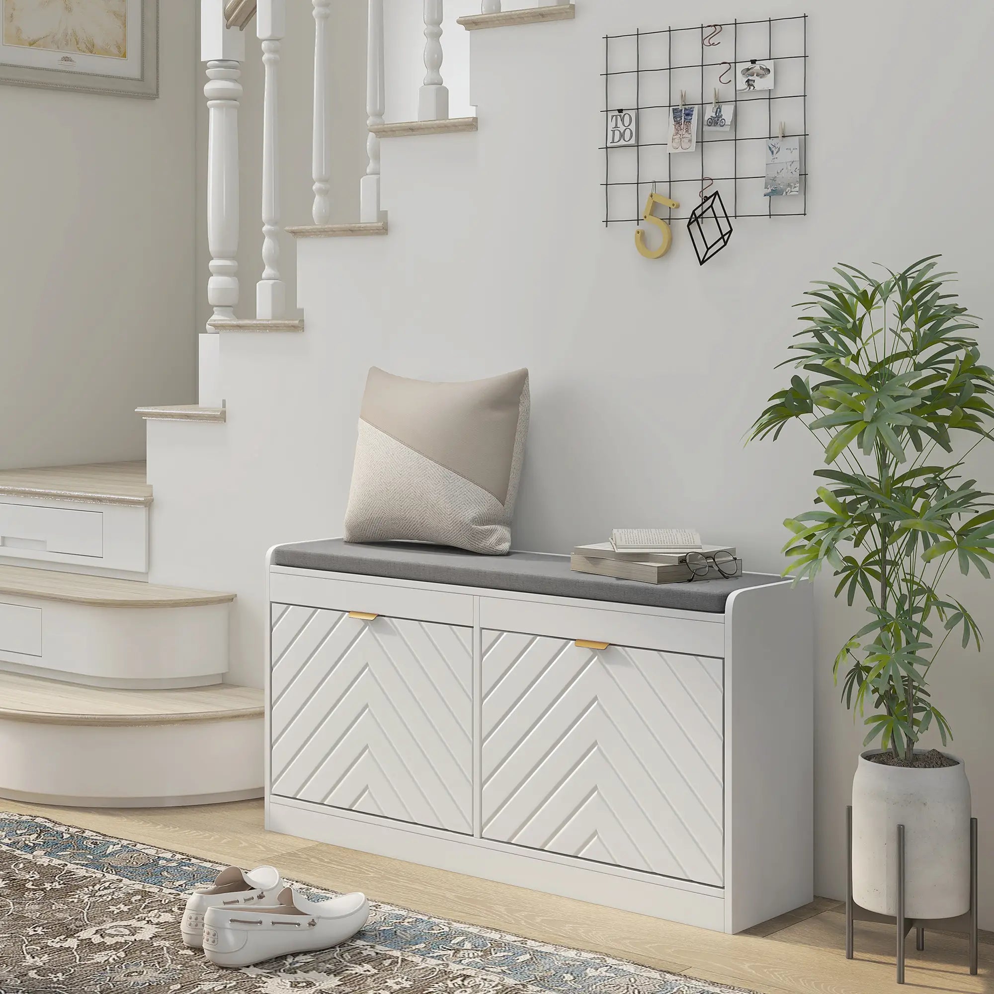 Shoe Storage with Seat, Upholstered Hallway Bench, Shoe Bench with 2 Flip Drawers and 4 Vents for 8 Pairs of Shoes Shoe Storage Cabinets & Racks at Gallery Canada