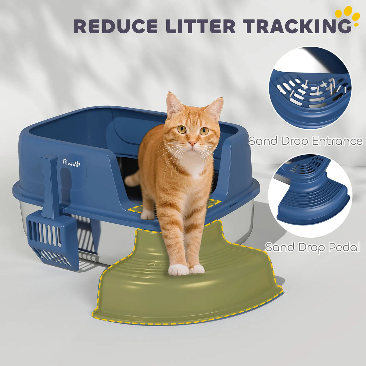 Stainless Steel Cat Litter Box, High Side with Scoop, Anti-Leakage, Navy Blue Cat Litter Box Enclosures at Gallery Canada