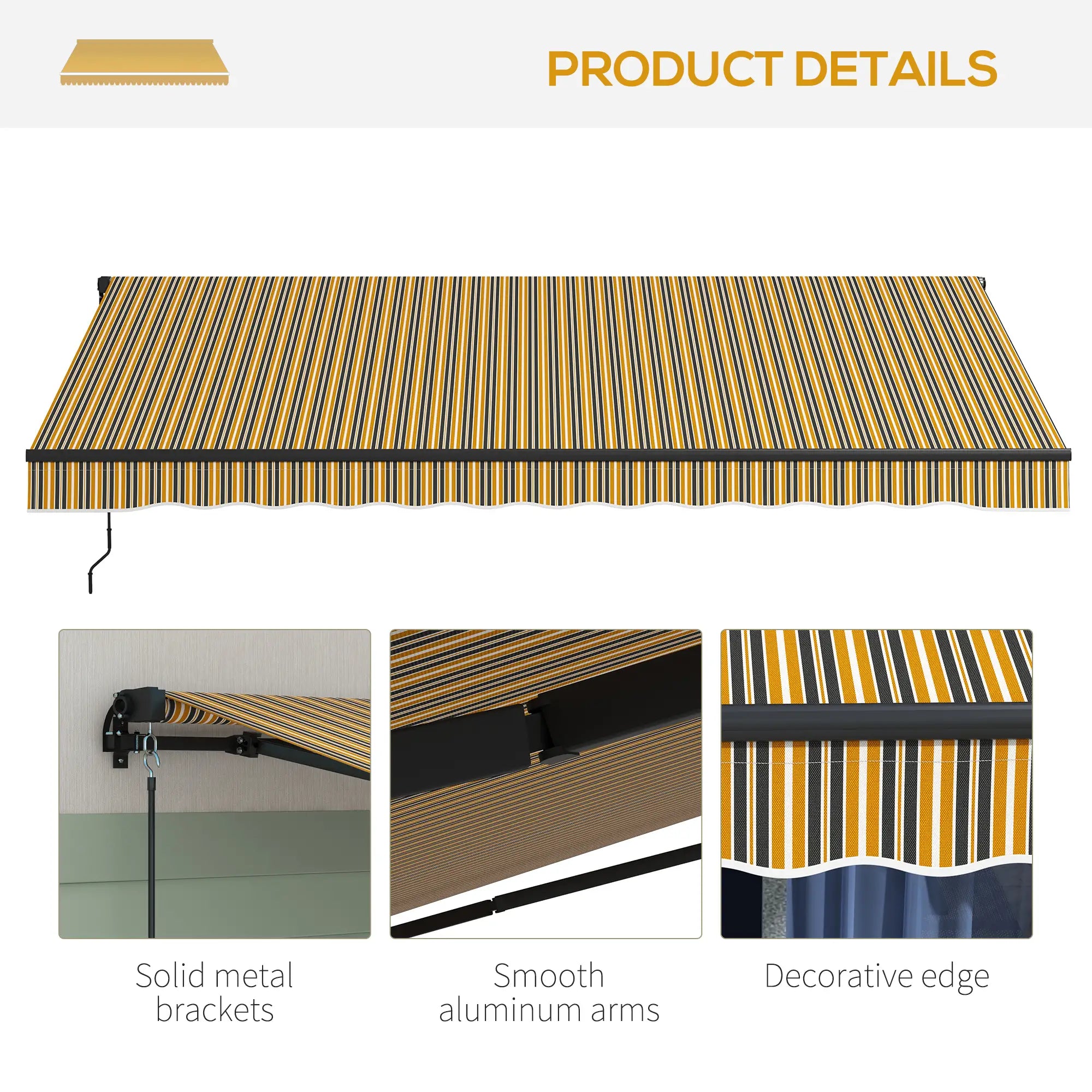 13x10 Ft Retractable Awning, UV Resistant Sunshade, Amber/Dark Grey, Amber/Dark Grey Window Awnings at Gallery Canada