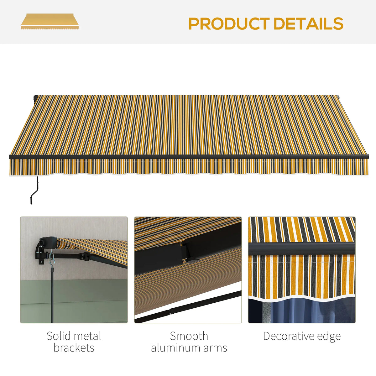 13x10 Ft Retractable Awning, UV Resistant Sunshade, Amber/Dark Grey, Amber/Dark Grey Window Awnings at Gallery Canada