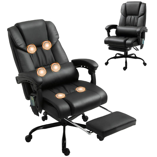 6-Point Vibration Massage Chair, Height Adjustable, Reclining, Black Massage Chairs Black at Gallery Canada