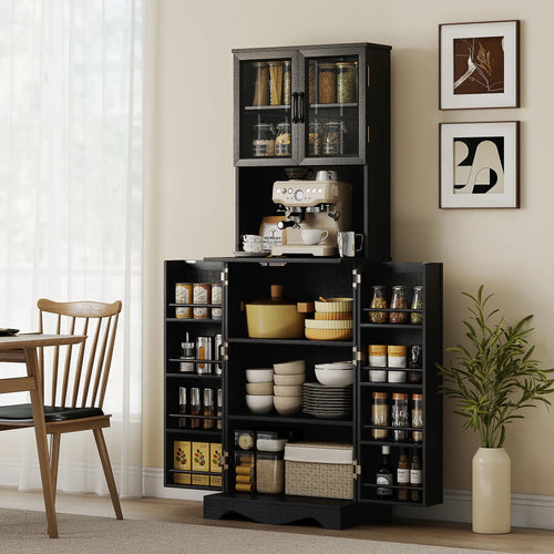 71 Inch Kitchen Pantry Cabinet, Freestanding Hutch, Black