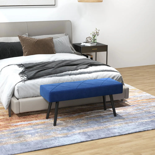 39 Inches Upholstered Bed Bench, Modern Steel Legs, Dark Blue