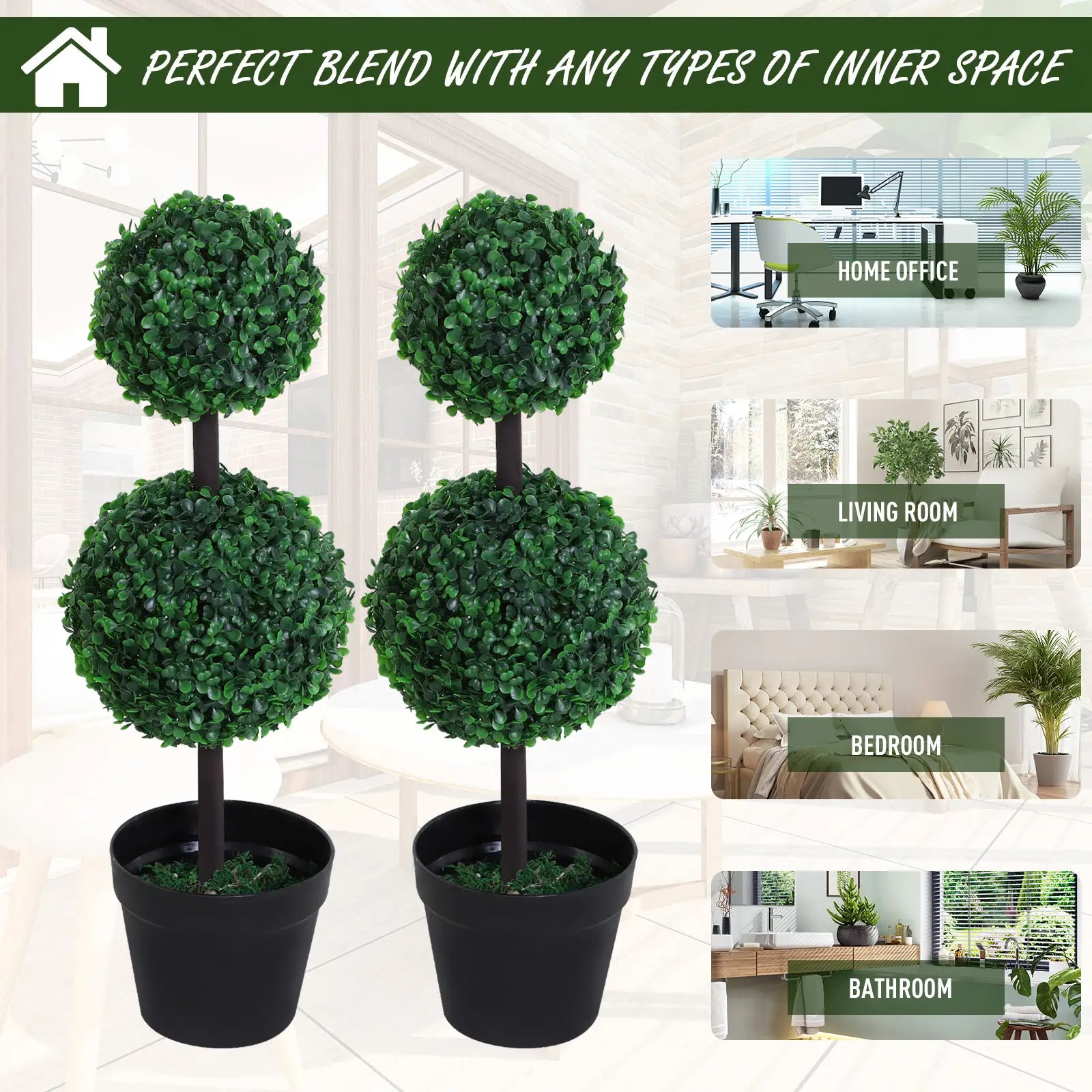 2 Ball Topiary Tree in Pot, Artificial Plant, Home Office Decor, Dark Green Artificial Trees at Gallery Canada