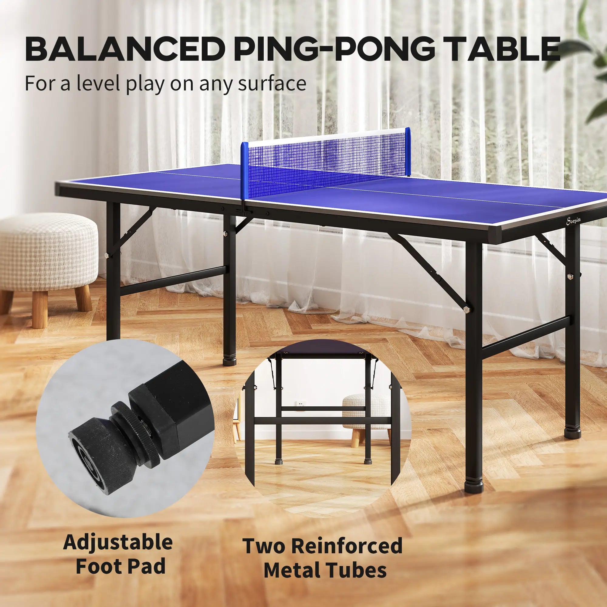 5' x 2.5' Mini Ping Pong Table, Foldable, Adjustable Feet, Blue Game Tables at Gallery Canada