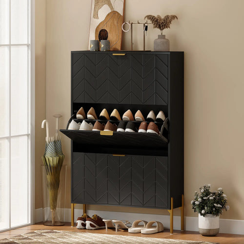 Shoe Cabinet, 3 Flip Drawers, Adjustable Shelves, Black