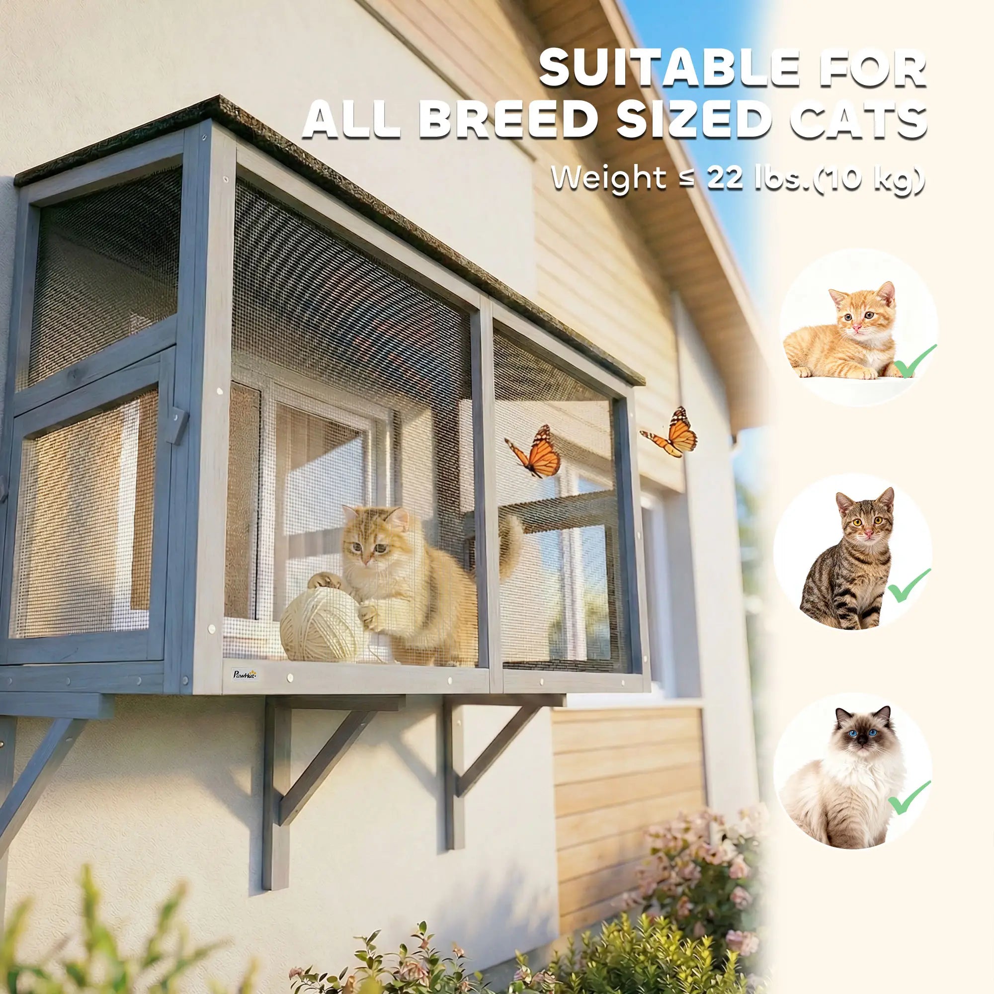 Outdoor Cat Enclosure, Expandable Wooden Cat House, 39.4