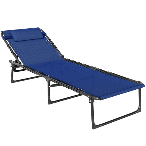 Outdoor Folding Lounge Chair, 4-Level Adjustable, Navy Blue