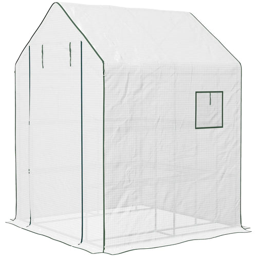 Portable Walk-In Greenhouse, 4.6' x 4.7', 2 Tier Shelves, White