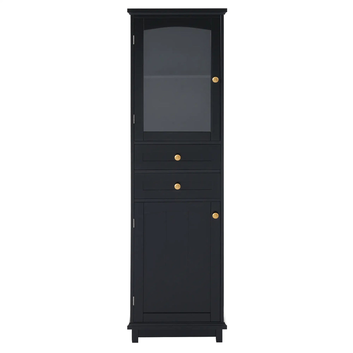 Bathroom Storage Cabinet, Glass Doors, Adjustable Shelves, 18" L x 14" W x 63" H, Black Bathroom Cabinets Black at Gallery Canada