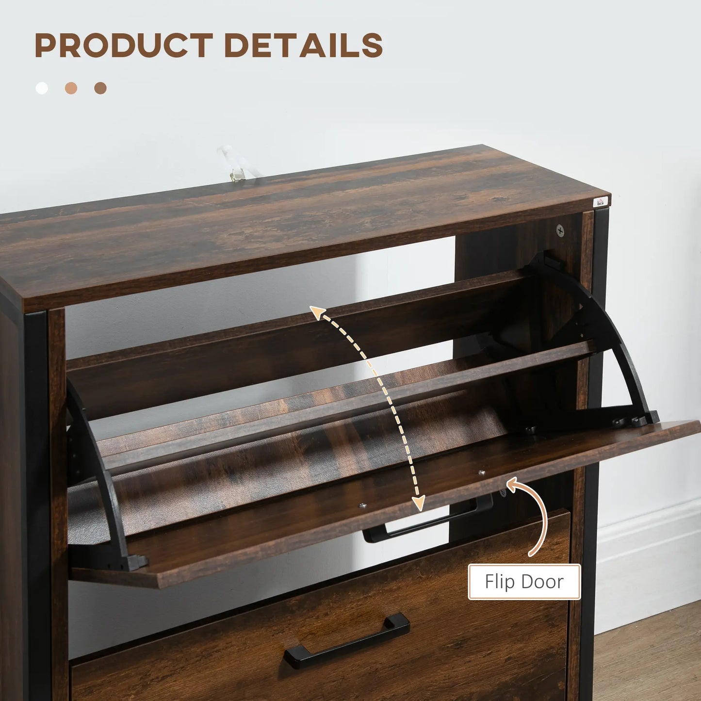Shoe Cabinet, 2 Flip Doors, 2 Drawers, Divider, Holds 12 Pairs, Rustic Brown Shoe Storage Cabinets & Racks at Gallery Canada