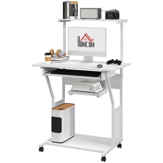 32" Mobile Computer Table, Rolling Study Desk with Keyboard Tray, White Computer Desks White at Gallery Canada