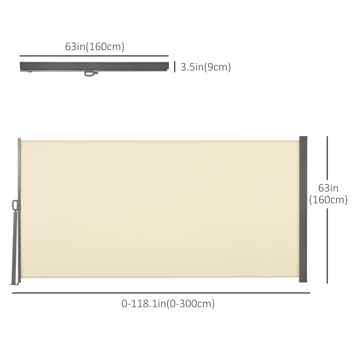 118" x 63" Retractable Patio Awning, UV & Wind Resistant, Cream White Side Awnings at Gallery Canada