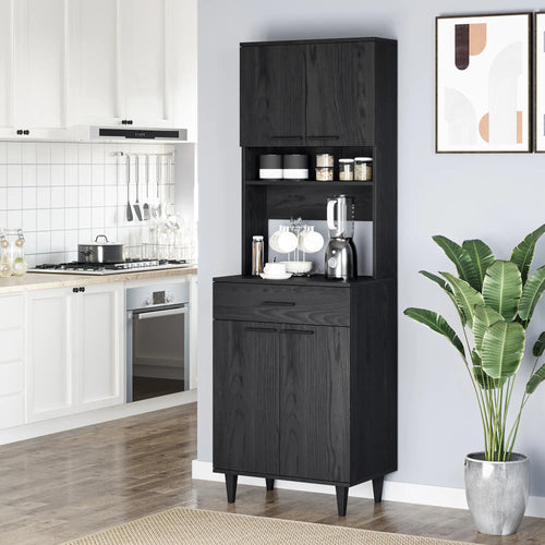 Modern Kitchen Buffet with Hutch, Wooden Storage Cupboard, Black