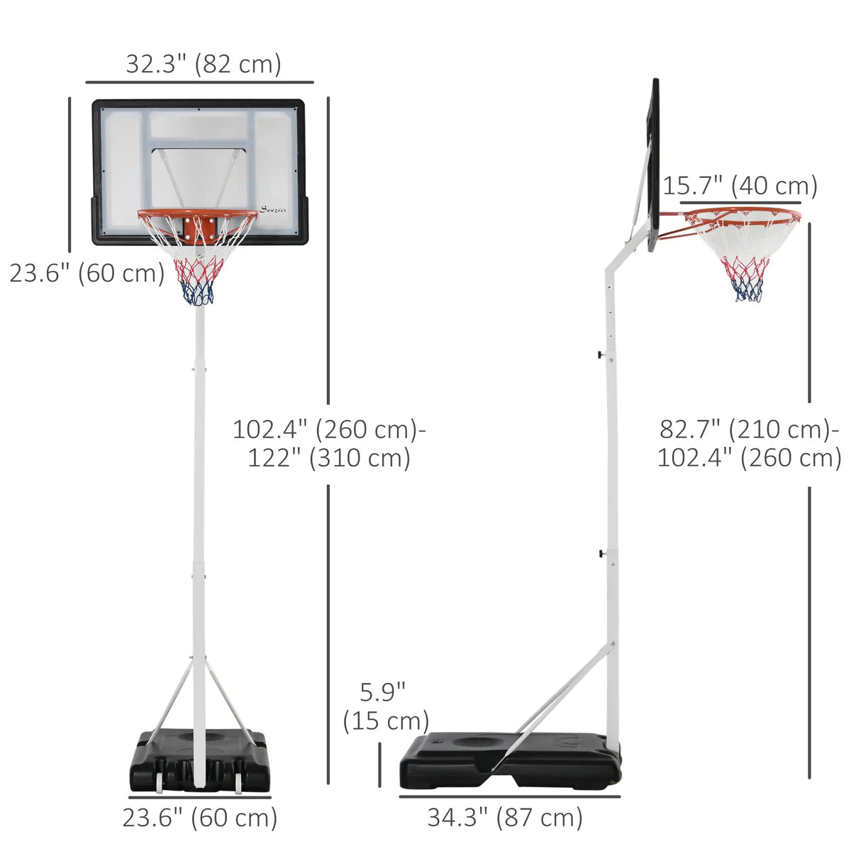 Portable Basketball Hoop, 7ft-8.5ft Adjustable with Wheels, 32.3" Backboard Basketball at Gallery Canada