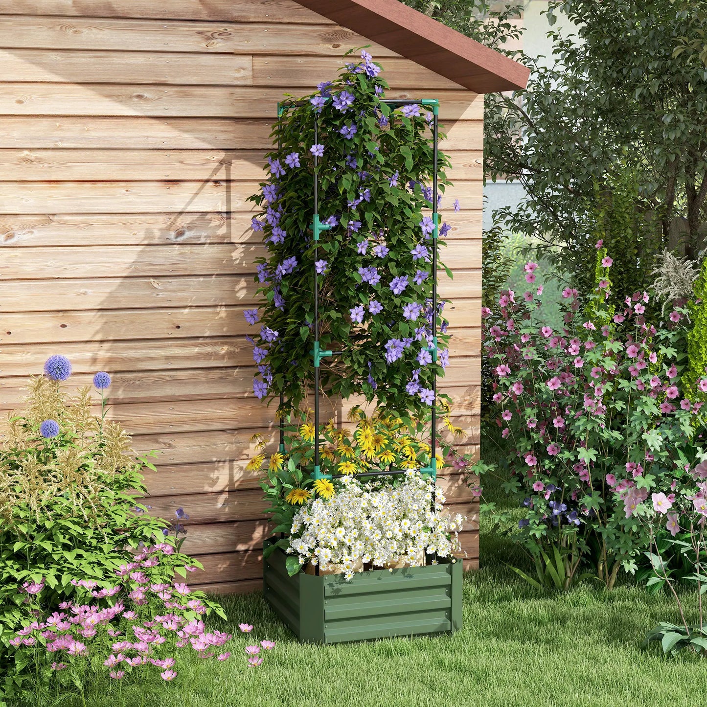 Galvanized Planter Box, Outdoor Raised Garden Bed with Trellis Galvanized Planter Boxes at Gallery Canada