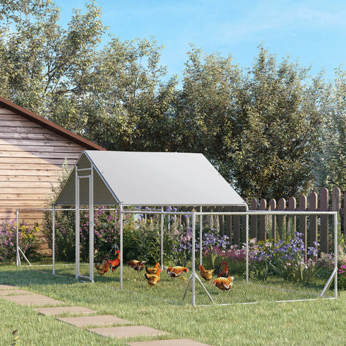 23' x 6.6' Metal Chicken Coop, Waterproof Anti-UV Cover, Spire Roof, Door, for 12-14 Chickens, Ducks, Rabbits, Sliver
