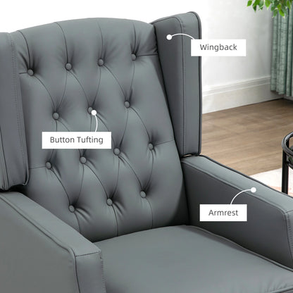 Faux Leather Armchair, Modern Accent Chair, Thick Padding, Grey