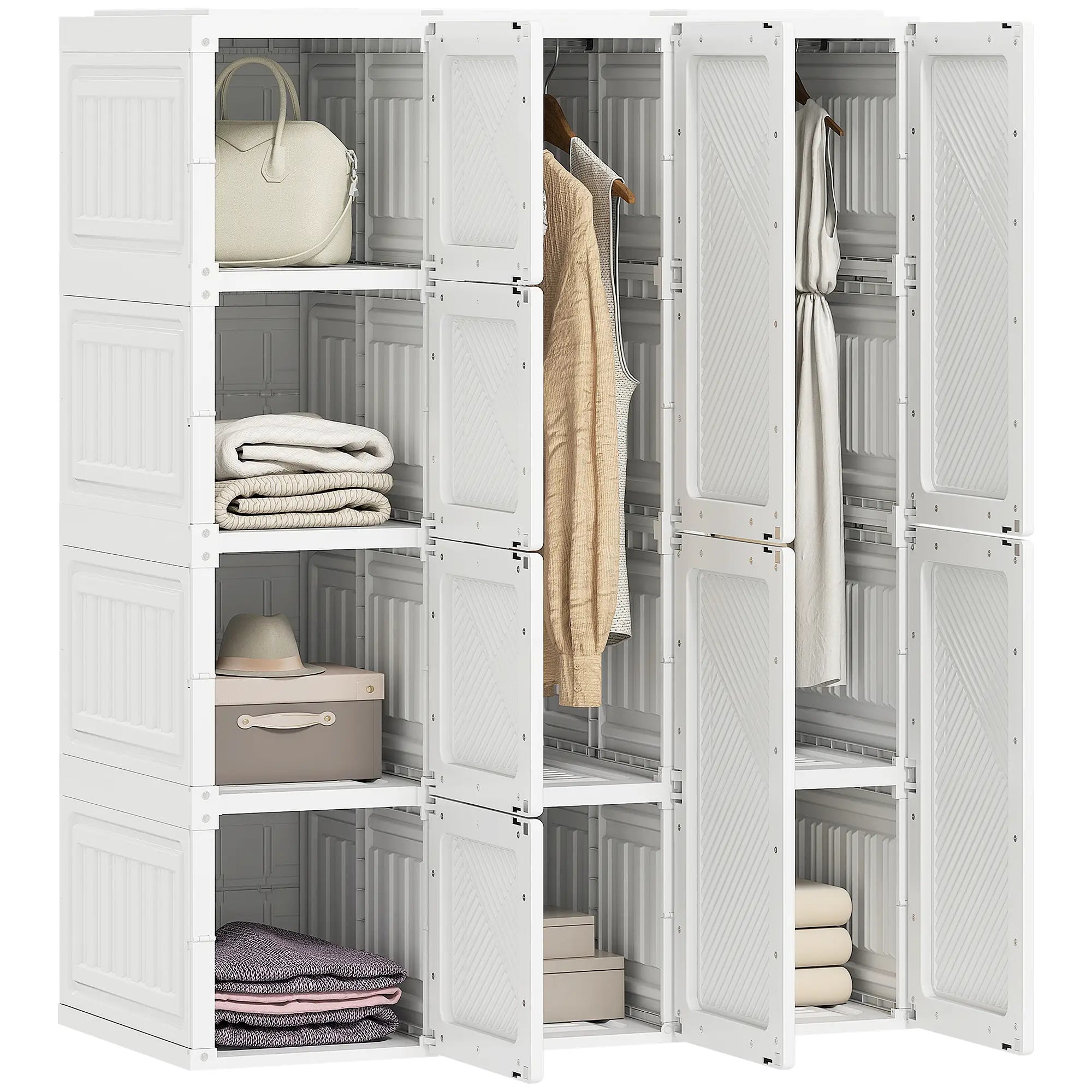 Portable Wardrobe, Foldable Plastic Closet, 8 Compartments, 2 Hanging Rods, White Clothing Storage at Gallery Canada