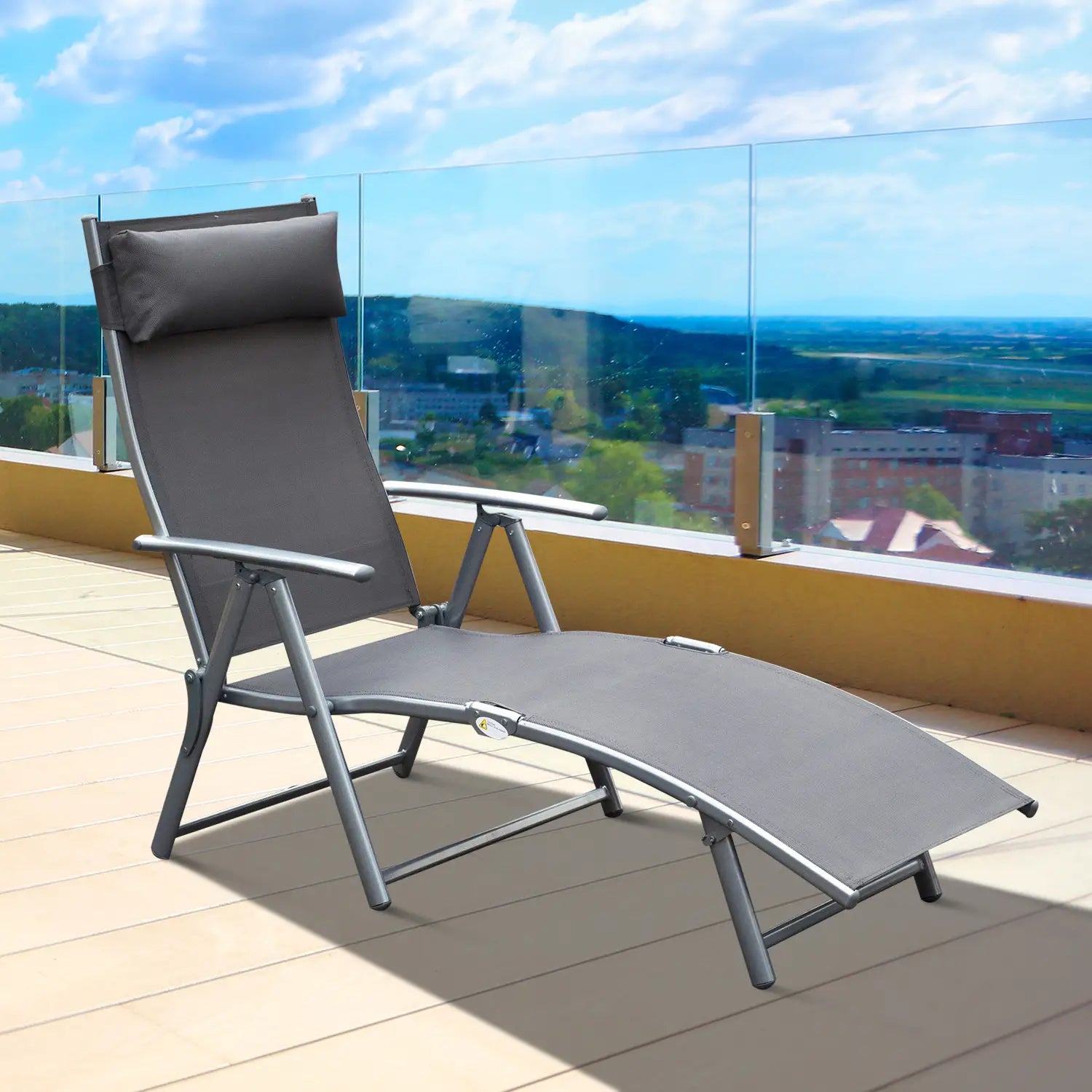 Heavy Duty Adjustable Folding Reclining Chair, Outdoor Sun Lounger, Grey Lounger Chairs at Gallery Canada