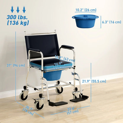 Rolling Shower Chair, Bedside Commode Wheelchair, Padded Seat, 300 lbs, Black Bath Chairs at Gallery Canada