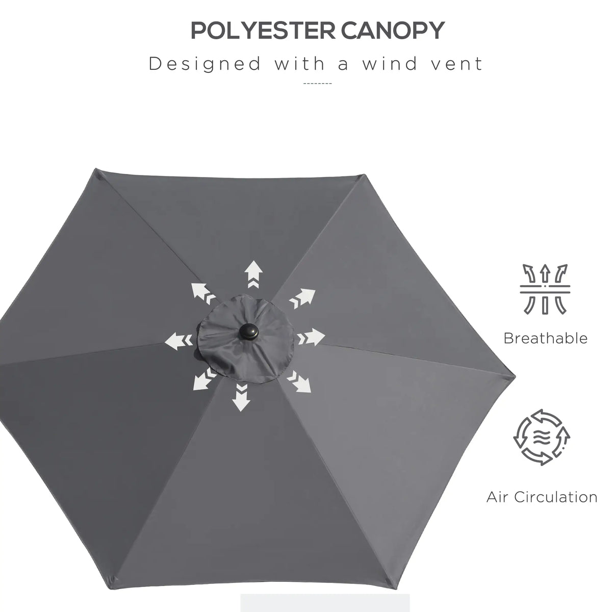 8.5FT Patio Umbrella, Round Garden Parasol with 6 Ribs, Grey Sun Umbrellas at Gallery Canada
