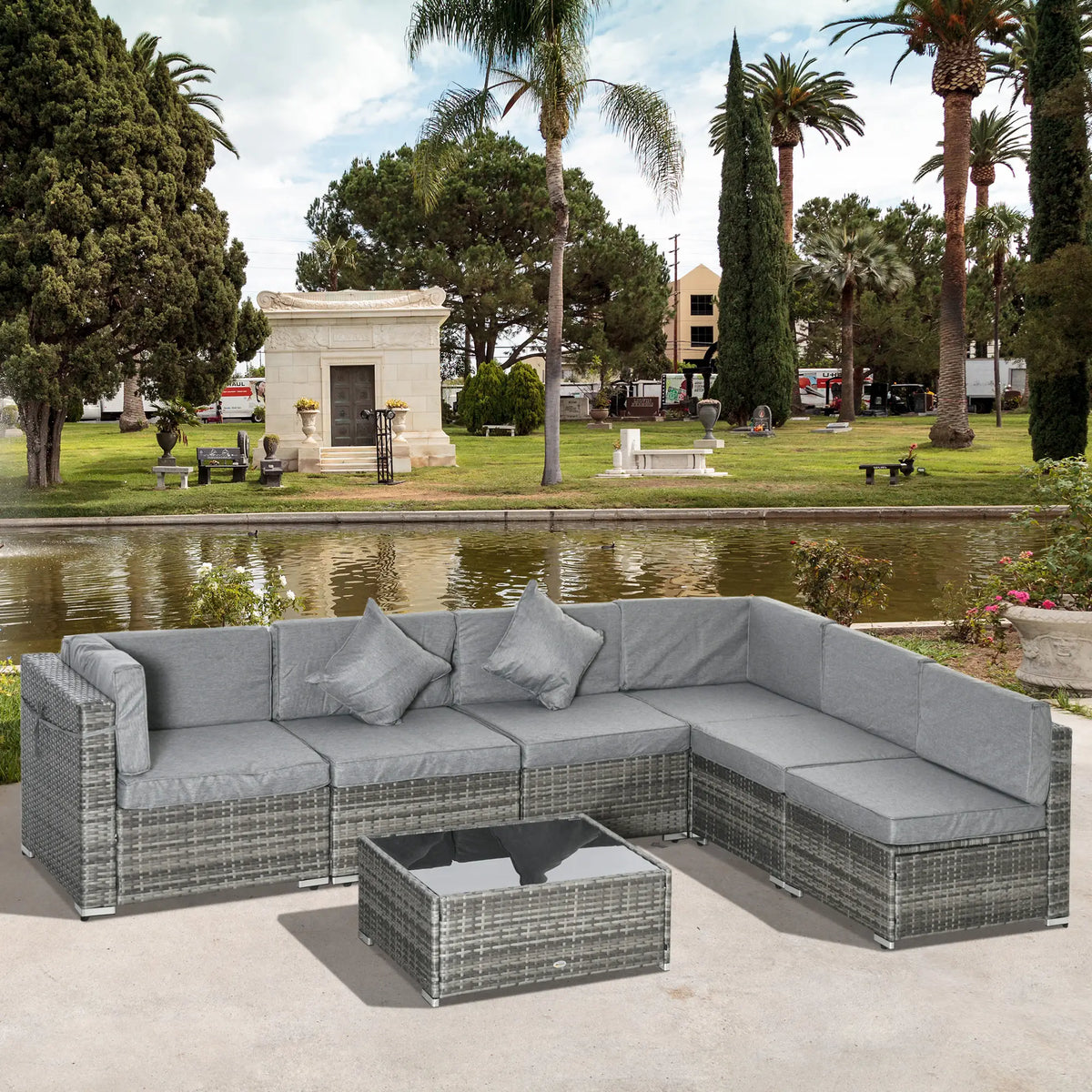 7 Pc Garden Wicker Sectional Set, Tea Table, Patio Rattan Sofa, Light Grey Patio Furniture Sets at Gallery Canada