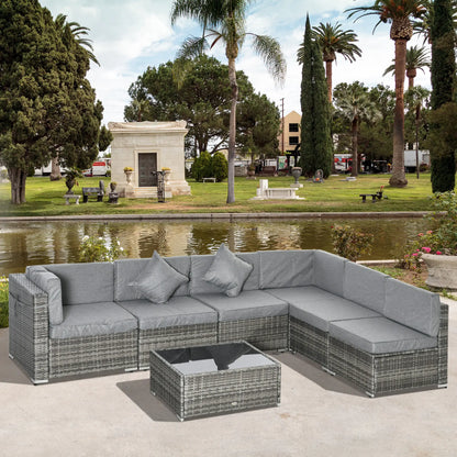 7 Pc Garden Wicker Sectional Set, Tea Table, Patio Rattan Sofa, Light Grey Patio Furniture Sets at Gallery Canada