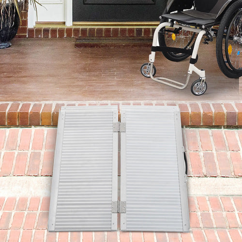 3ft Textured Aluminum Folding Wheelchair Ramp, Portable Threshold Ramp