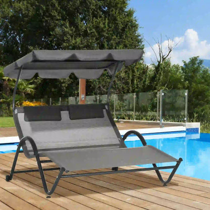 Outdoor Chaise Lounge Chair, Sun Lounger with Sunshade, Wheels, Breathable Mesh, Dark Gray Daybeds at Gallery Canada