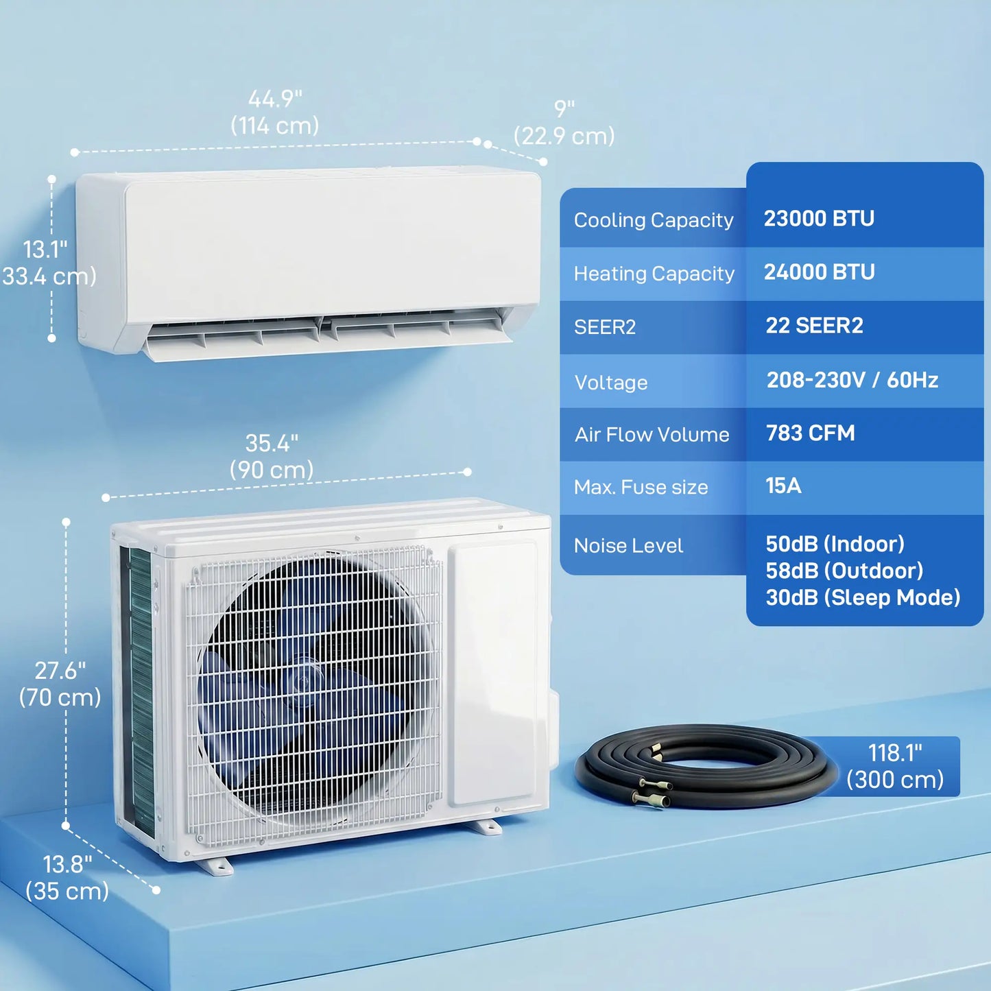 23000 BTU Mini Split AC, 22 SEER2 230V Wifi Inverter Heat Pump 1500 Sq Ft Air Conditioner at Gallery Canada