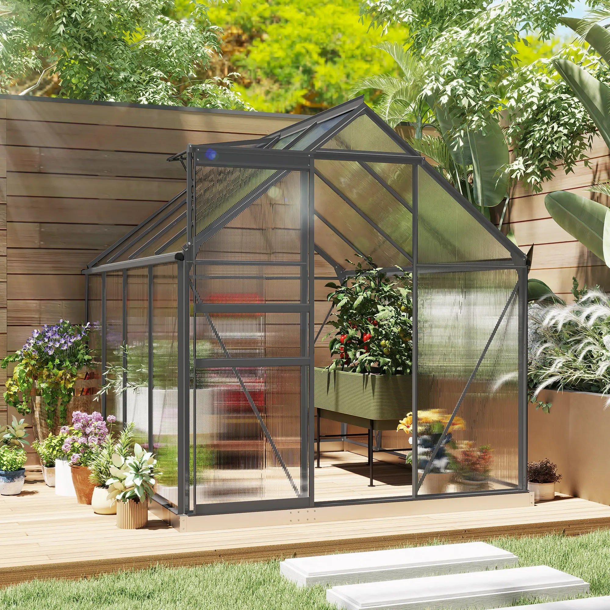 6' x 8' x 6.5' Polycarbonate Greenhouse, Walk-in, Adjustable Roof Vent, Charcoal Grey Walk In Greenhouses at Gallery Canada