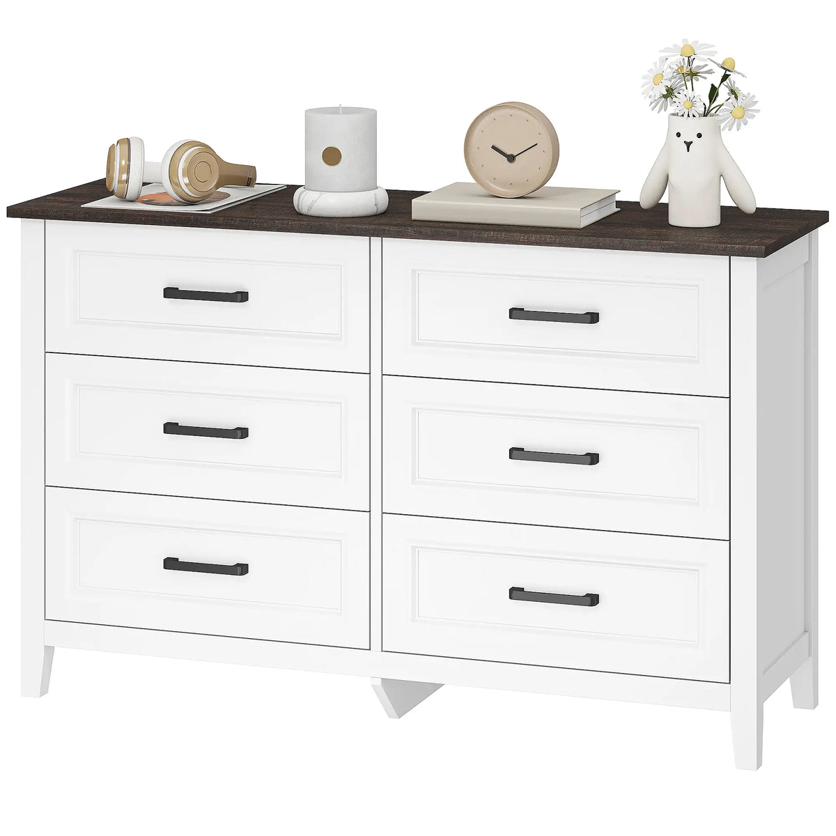 6-Drawer Wide Dresser Chest for Bedroom Living Room Closet Storage Cabinets White, Brown at Gallery Canada