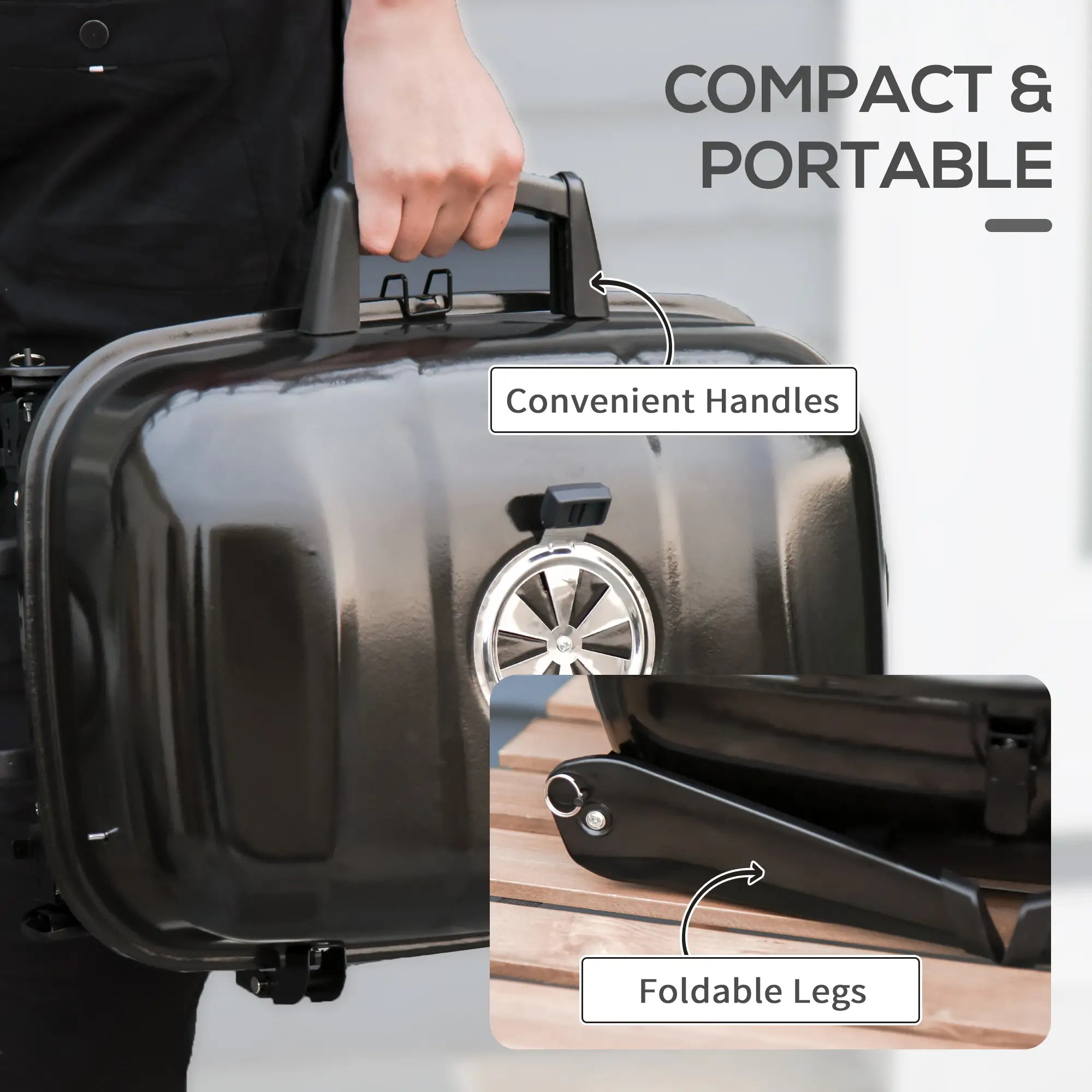 Portable Steel Charcoal Grill, Foldable Outdoor BBQ, 59 x 43 x 39 cm, Black Charcoal BBQ Grils at Gallery Canada