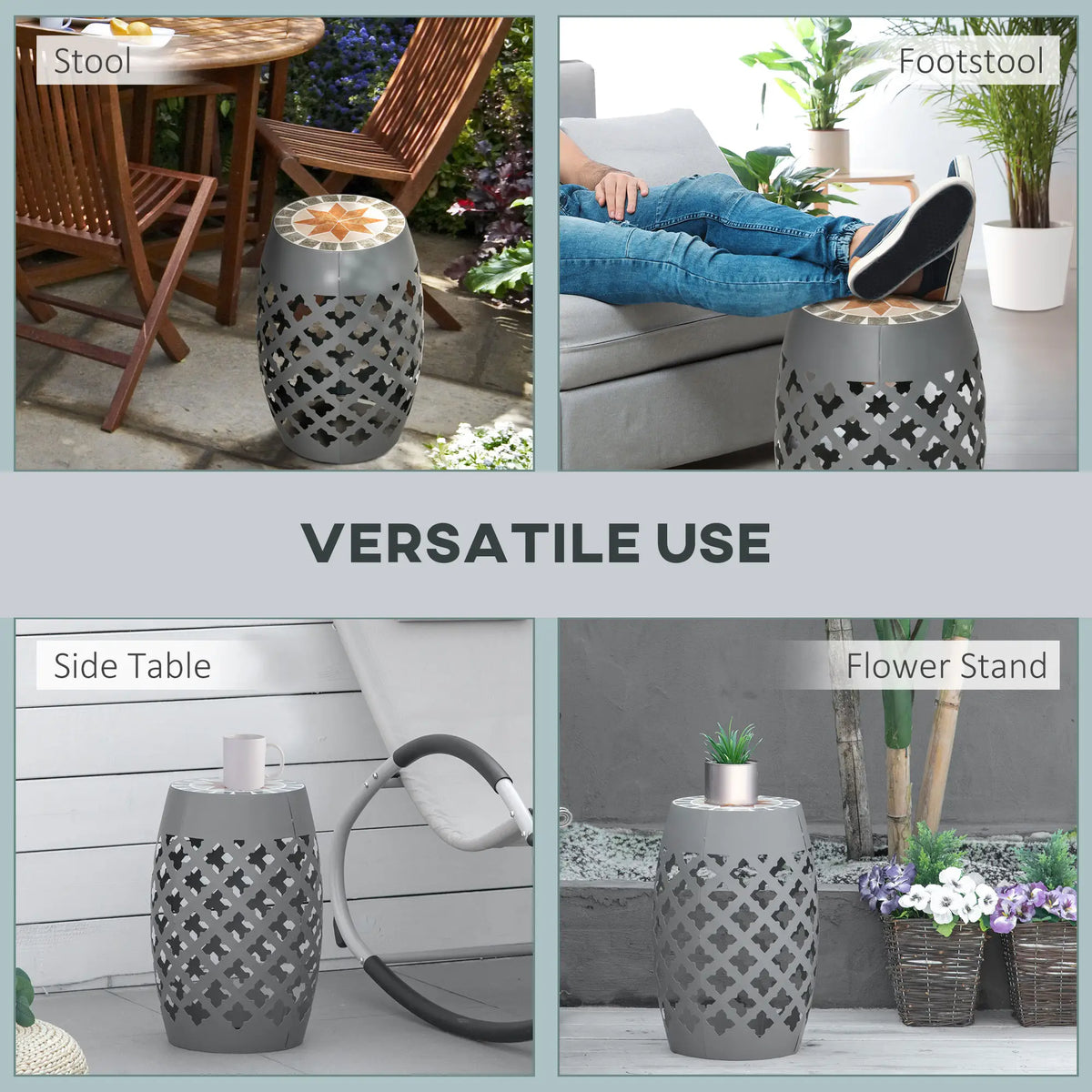 Ceramic Garden Stool, 12" Drum Side Table, Grey Patio Chairs at Gallery Canada