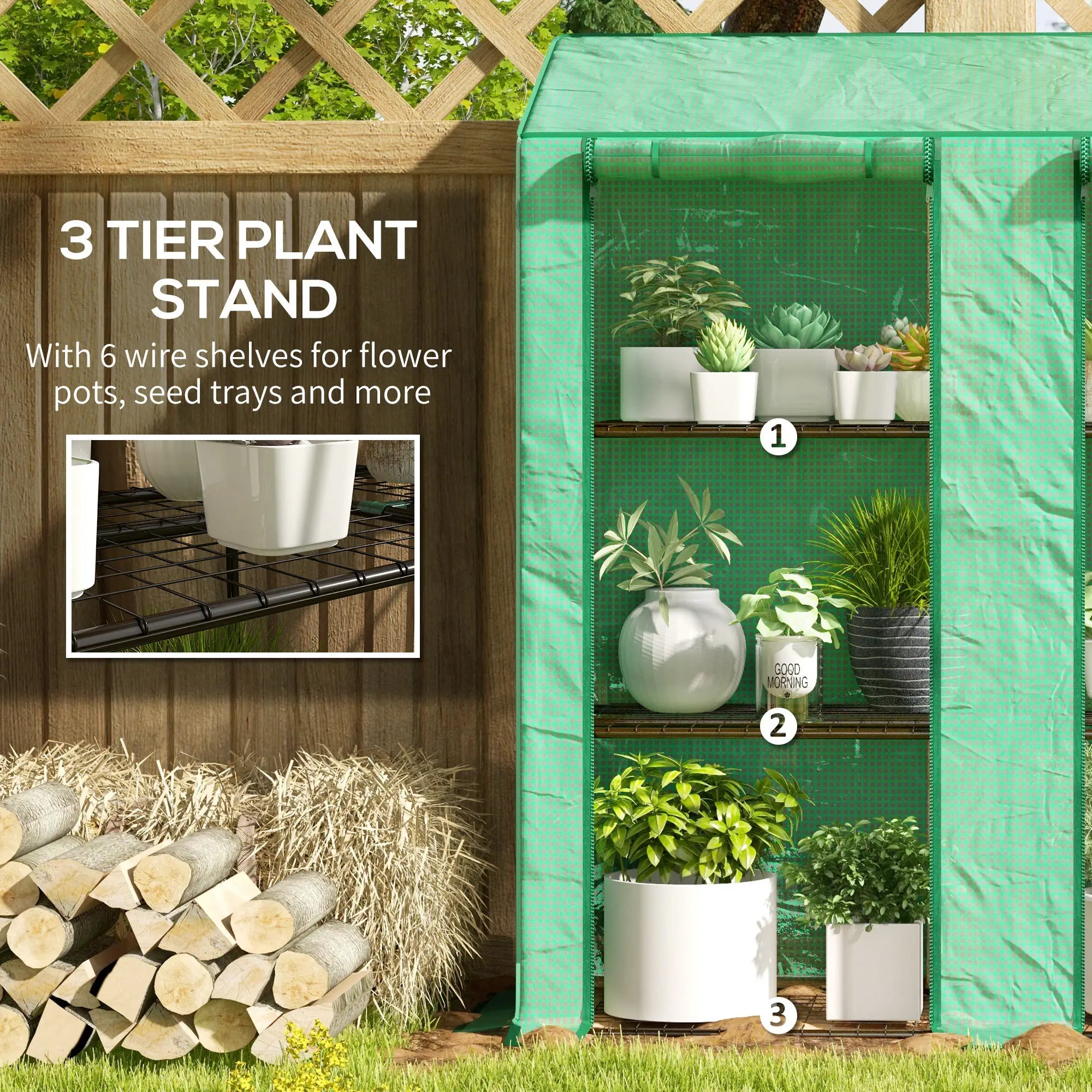 Portable Mini Greenhouse, 3 Tier Shelves, Reinforced PE Cover, 56.3