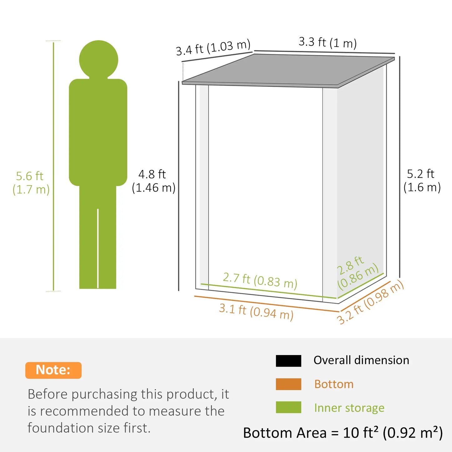 3.3' x 3.4' Lean-To Garden Shed, Galvanized Steel Tool House, Lockable Door, Grey Sheds at Gallery Canada